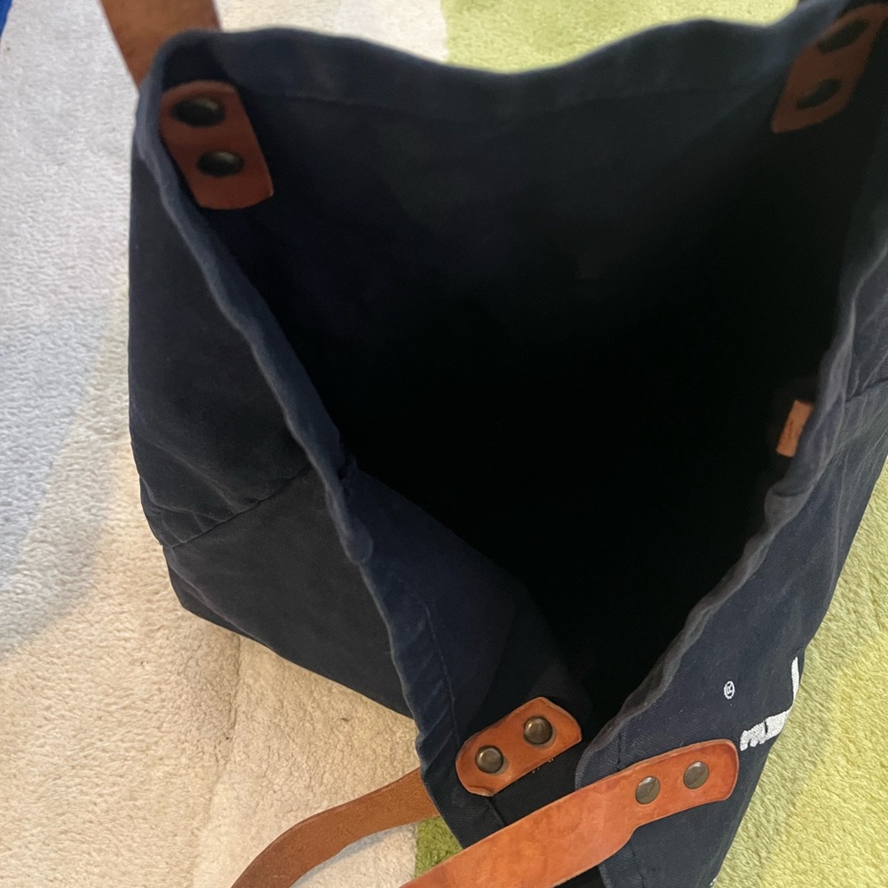 Will Leather Goods Black Canvas Tote with Brown Leather Handles - Picture 4 of 5